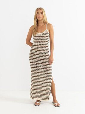 Rhythm Tami Stripe Knit Maxi Dress - Chocolate - Size XS